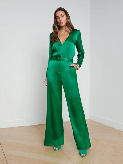 L Agence Gavin Silk Wide-leg Pant In Sea Green