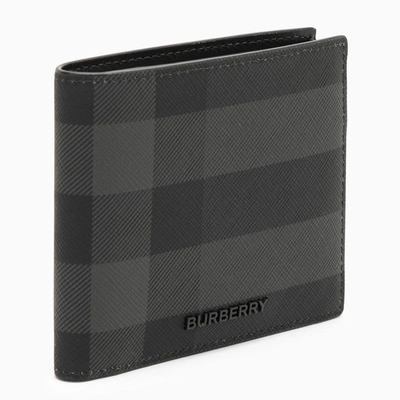 Burberry Check Pattern Charcoal Grey Wallet In Gray