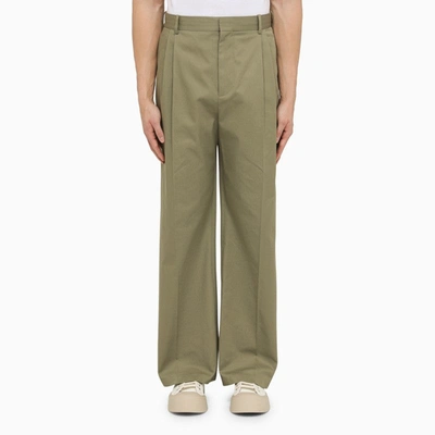 Loewe Military Green Pleated Trousers Men In Brown