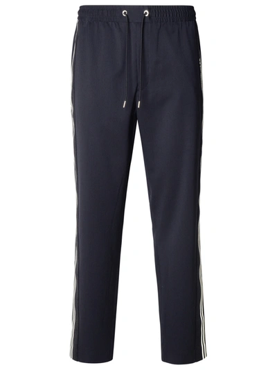 Moncler Navy Virgin Wool Blend Sporty Pants In Blue