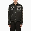 OFF-WHITE OFF-WHITEÂ„¢ BLACK LEATHER BOMBER JACKET WITH PATCHES MEN