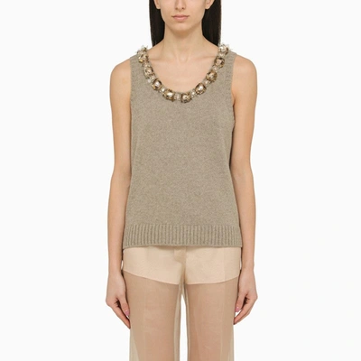 Prada Rope-coloured Wool And Cashmere Top With Sequins Women In Cream