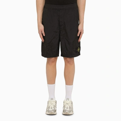 Stone Island Wrinkled Effect Bermuda Shorts Clothing In Black