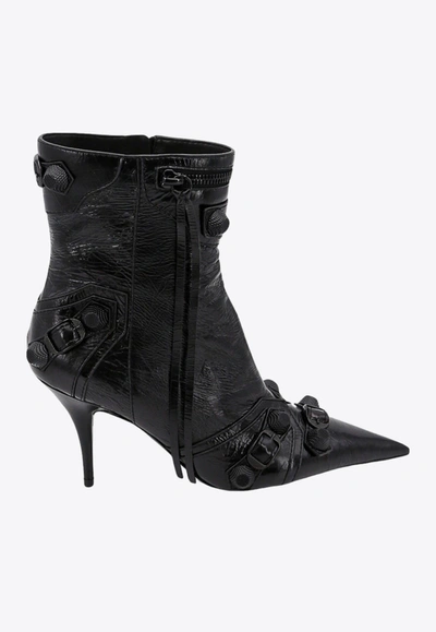 Balenciaga Cagole 90 Leather Ankle Boots In Black