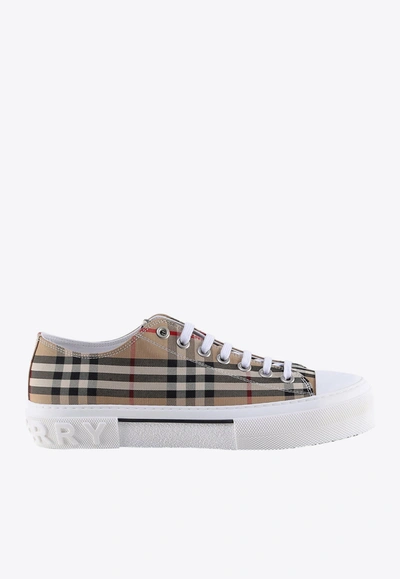 Burberry Check Pattern Low-top Sneakers In Beige