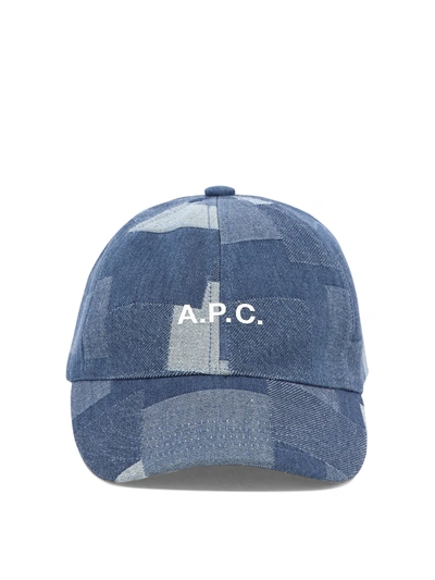 A.p.c. Logo Printed Denim Baseball Cap In Ial Washed Indigo