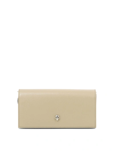 Alexander Mcqueen Tan Crossbody Wallet With Magnetic Closure And Inner Compartments In Beige