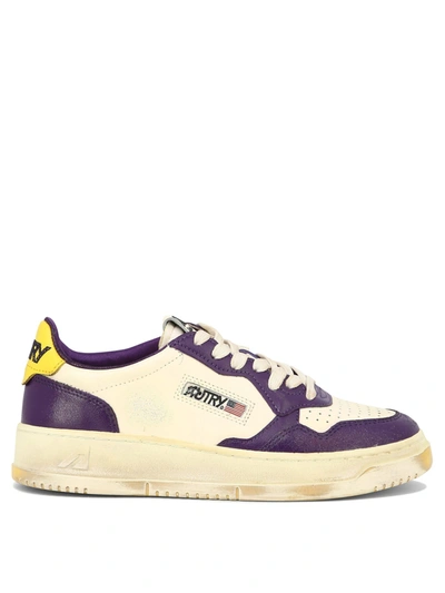 Autry Super Vintage Medalist Low Women`s Sneakers In White And Purple Leather In Multicolour