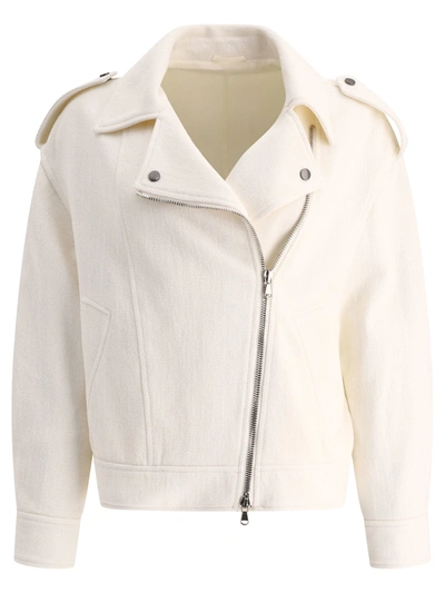 BRUNELLO CUCINELLI BRUNELLO CUCINELLI CHEVRON BIKER JACKET WITH SHINY DETAILS