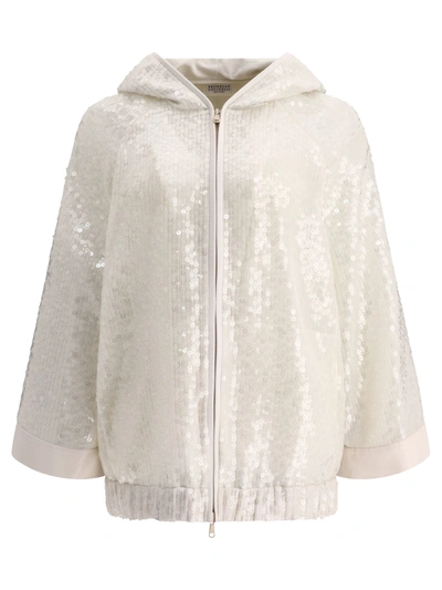 Brunello Cucinelli Dazzling Embroidery Hooded Sweater In White