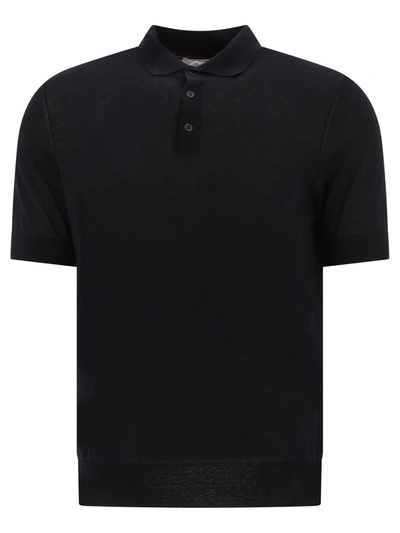 Brunello Cucinelli Polo Shirt In Cotton And Linen Blend In Black