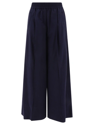 Brunello Cucinelli Relaxed Wide-leg Trousers With Elastic Waistband In Blue