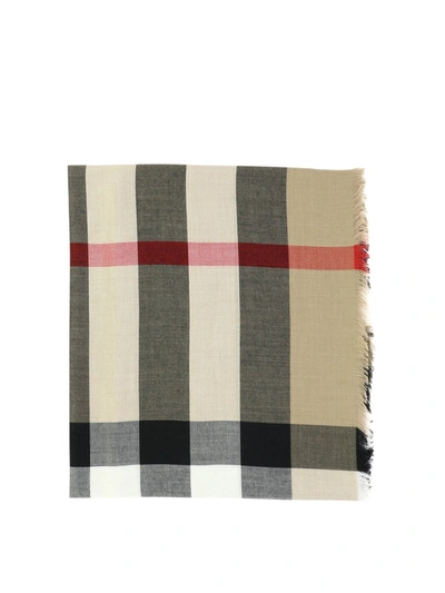 Burberry Check Cashmere Silk Scarf In Beige