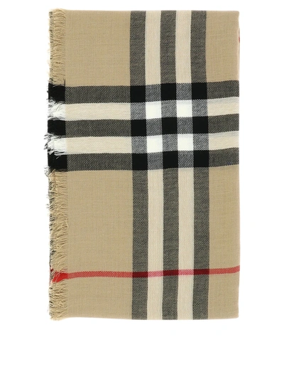 Burberry Check Wool Scarf In Beige