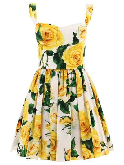 Dolce & Gabbana Short Cotton Corset Dress In Yellow