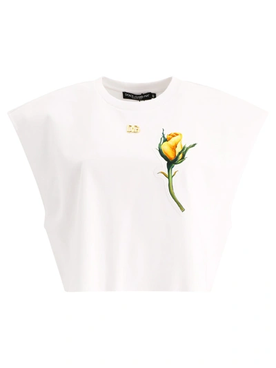 Dolce & Gabbana Cotton Crop T-shirt With Logo In White