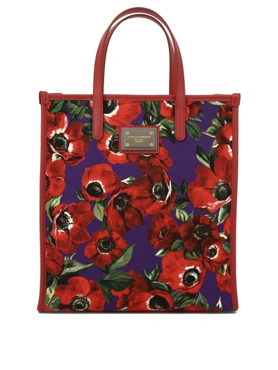 Dolce & Gabbana Tote With Flower Power Print Shoulder Bags Red