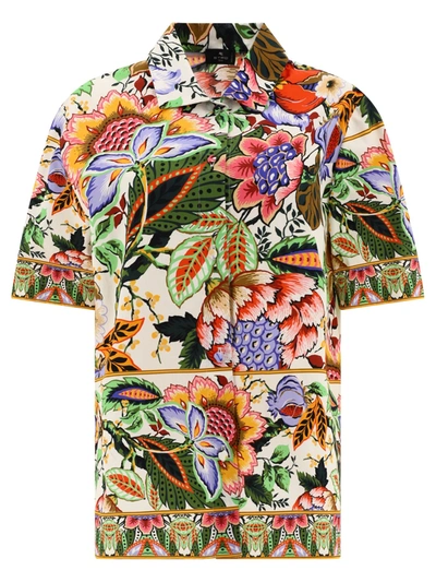 Etro Floral Print Shortsleeved Shirt In White