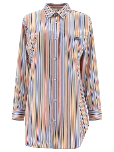 Etro Cotton Shirt With Striped Motif In Color Carne Y Neutral