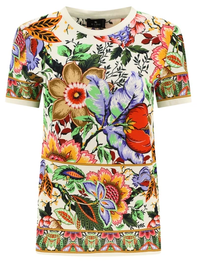 Etro Floral Cotton T-shirt In Multi