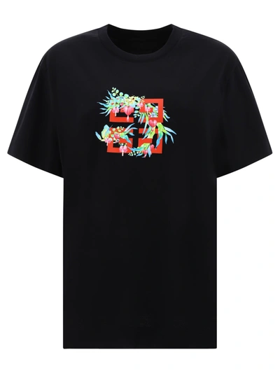 Givenchy 4g Flower Printed Crewneck T In Black