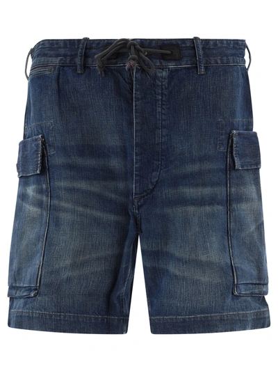 Rrl By Ralph Lauren "milnor" Denim Cargo Shorts In Blue