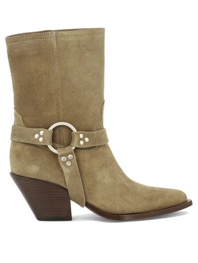 Sonora "atoka Belt" Ankle Boots In Beige