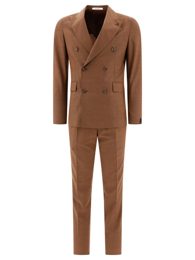 Tagliatore Wool Double-breasted Suit In Brown