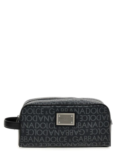 Dolce & Gabbana Leather Toiletry Bag In Animal Print