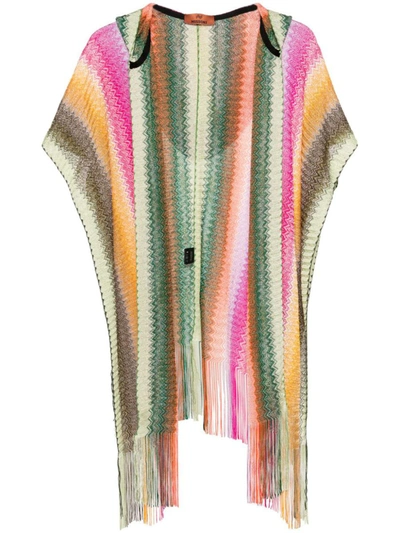 Missoni Zigzag Fringed Hooded Cape In Multicolor