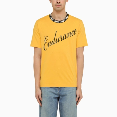 WALES BONNER YELLOW COTTON T-SHIRT WITH PRINT