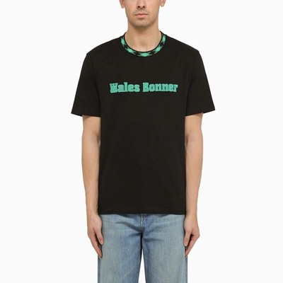Wales Bonner Original Brand-embroidered Organic-cotton T-shirt In Black