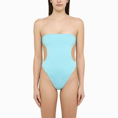Saint Laurent Topaz Swimming Costume With Cut-out In Light Blue