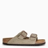 Birkenstock Taupe Suede Arizona Slide In Beige