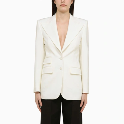 DOLCE & GABBANA WHITE SINGLE-BREASTED JACKET IN WOOL