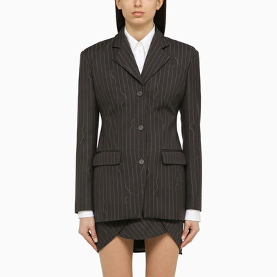 OFF-WHITE GREY SINGLE-BREASTED PINSTRIPE JACKET IN WOOL BLEND