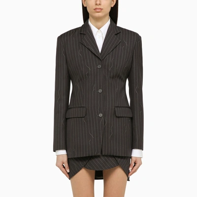 Off-white Off White™ Grey Single Breasted Pinstripe Jacket In Wool Blend