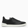 ZEGNA ZEGNA NAVY BLUE LEATHER TRIPLE STITCH SNEAKERS