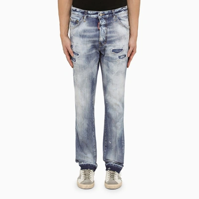 DSQUARED2 NAVY BLUE WASHED JEANS WITH DENIM WEAR