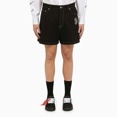 Off-white Men's Black Denim Bermuda Shorts With 90's Embroidered Logo