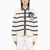 DSQUARED2 WHITE/BLUE STRIPED CARDIGAN IN COTTON AND DENIM BLEND