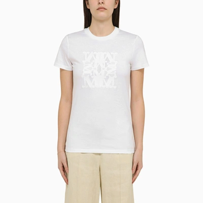 Max Mara Cotton T-shirt With Embroidered Logo In White