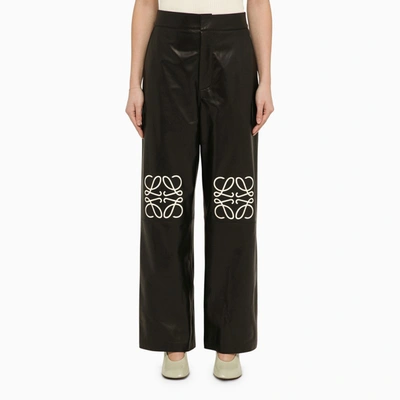 LOEWE BLACK LEATHER BAGGY TROUSERS WITH LOGO