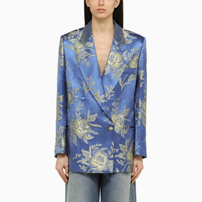 Etro Mixed-media Floral Print Double-breasted Blazer In Multicolor