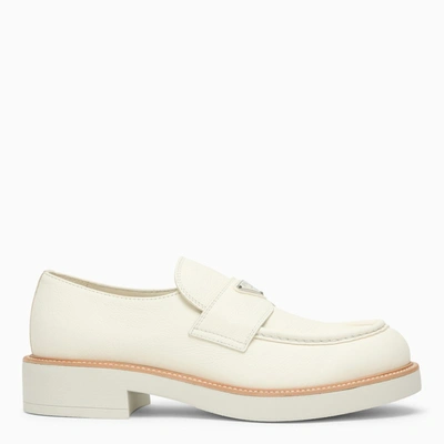 Prada Ivory Leather Loafer In Gold