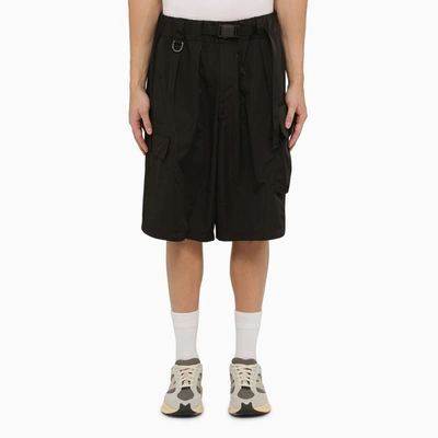 Y-3 BLACK CARGO BERMUDA SHORTS IN RECYCLED POLYESTER
