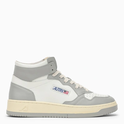 AUTRY AUTRY MEDALIST MID SNEAKERS IN WHITE/LIGHT GREY LEATHER