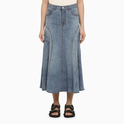 Chloé Foggy Blue Denim Midi Skirt