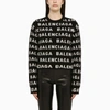 Balenciaga Women Allover Logo Wool Cropped Sweater In Black
