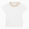 IL GUFO WHITE COTTON T-SHIRT WITH FRAYED COLLAR